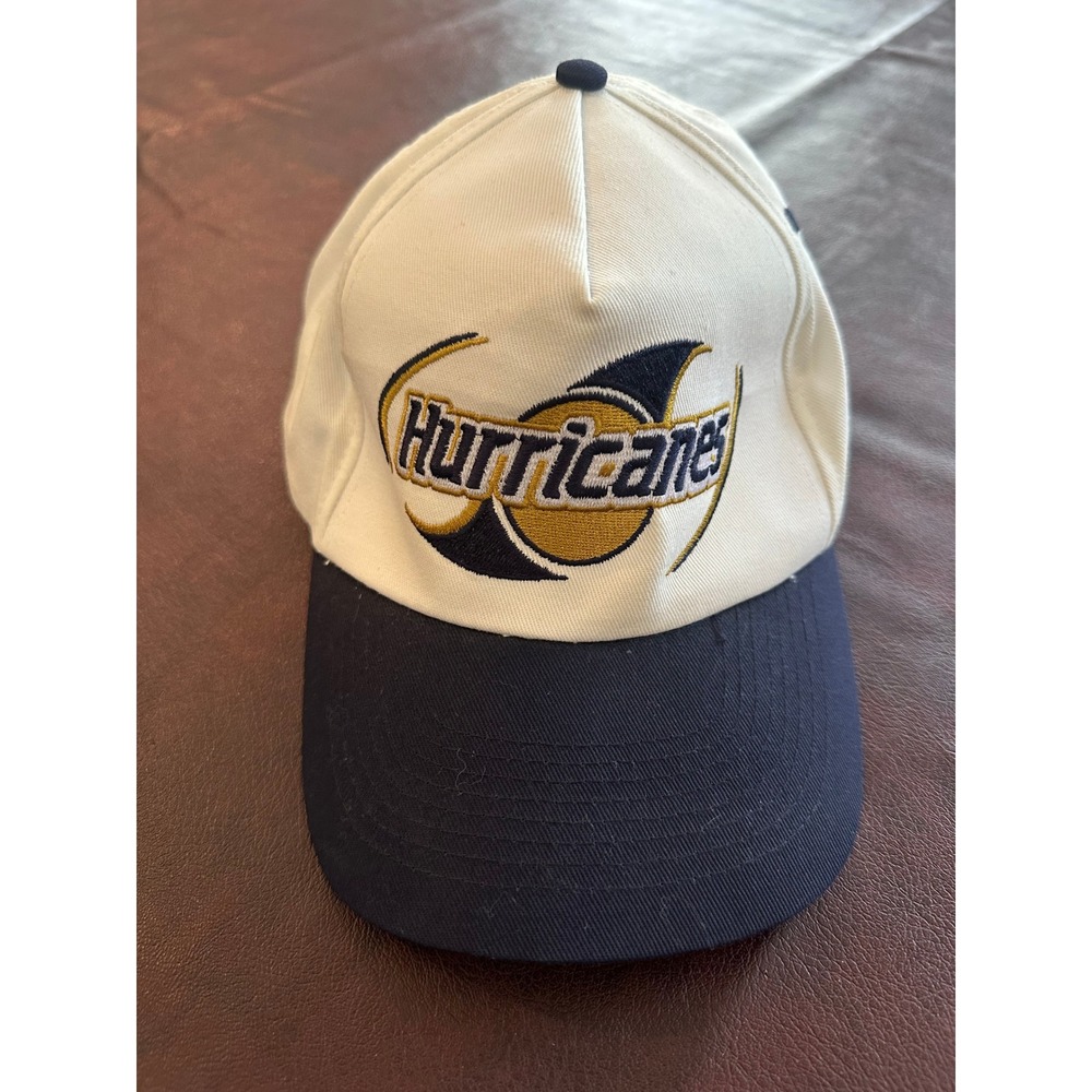 Vintage Hurricanes Athletic Booster Snapback Hat White Navy Blue Cotton Cap